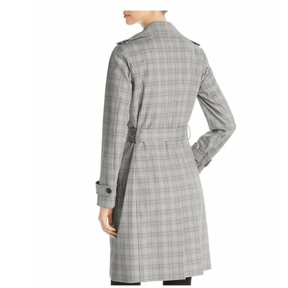 Elie Tahari Trench Coat Womens XL Gray Plaid Double Breasted Belted Jacket - Picture 6 of 10